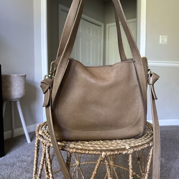Madewell Sydney Light Grey Brown Leather Double Handles Crossbody Bag - Picture 1 of 14
